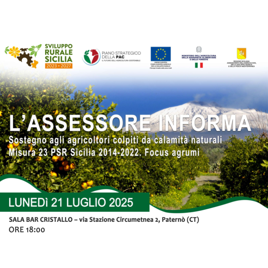 21 07 2025 l assessore informa sostegno agli agricoltori colpiti da calamita naturali misura 23 psr sicilia 2014 2022 focus agrumi 1